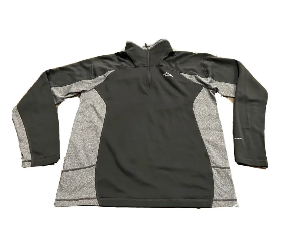 The North Face Mens Black Gray Fleece Pullover 1/4 Zip Flash Dry Long Sleeve M